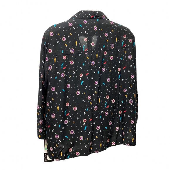 Deadstock Vintage Black Feather Abstract Print Blouse Shirt Top / Large * - Picture 3 of 4